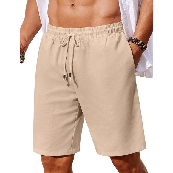 Men's Beige Casual Drawstring Shorts Beachwear Summer Lightweight Knee Length - Picture 1 of 5
